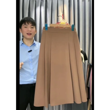 Chân váy xếp li lưng cao dài qua gối 4 lớp, công sở thời trang, chiều cao 68cm 7