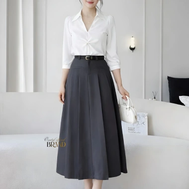 Chân Váy Xếp Ly Dài Công Sở Lưng Cao A Midi 80cm - Thanh Lịch, Giá 325.000₫