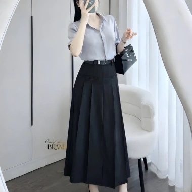 Chân Váy Xếp Ly Dài Công Sở Lưng Cao A Midi 80cm - Thanh Lịch, Giá 325.000₫