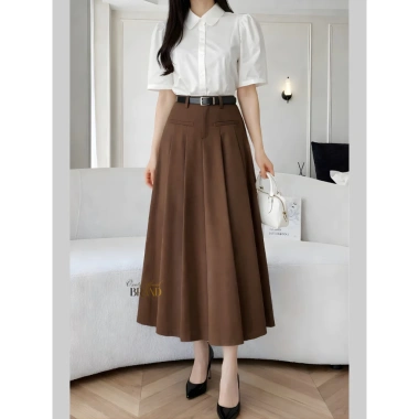 Chân Váy Xếp Ly Dài Công Sở Lưng Cao A Midi 80cm - Thanh Lịch, Giá 325.000₫