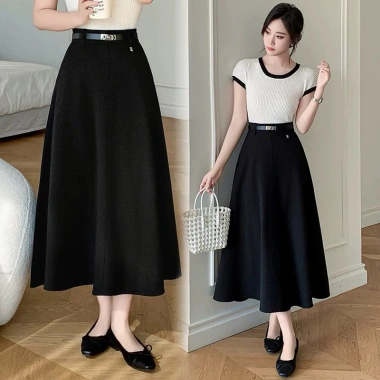 Chân váy xoè chữ A bồng bềnh công sở dài 85cm, túi chéo khóa, đai vitex 3