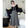 Chân váy xoè chữ A bồng bềnh công sở dài 85cm, túi chéo khóa, đai vitex 6