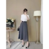 Chân váy xoè chữ A bồng bềnh công sở dài 85cm, túi chéo khóa, đai vitex 8