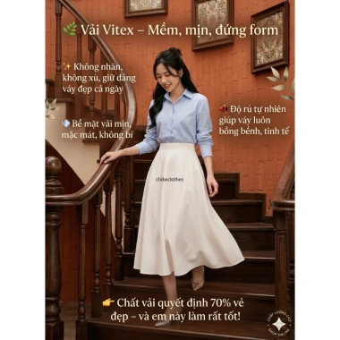 Chân Váy Xòe Dài 80cm 1 lớp Vitex Thu Đông – phong cách trẻ trung, công sở nữ hot, giảm còn 234.500₫