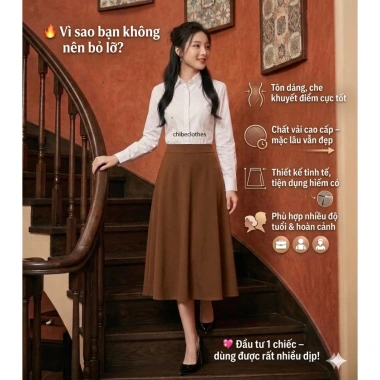 Chân Váy Xòe Dài 80cm 1 lớp Vitex Thu Đông – phong cách trẻ trung, công sở nữ hot, giảm còn 234.500₫