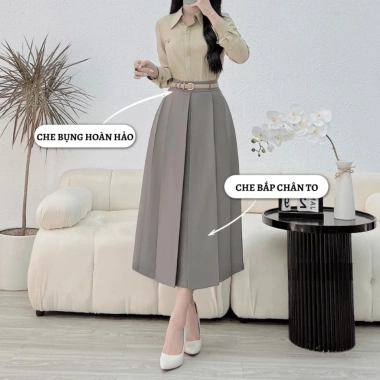 Chân váy xòe dài 80cm xếp ly 2 lớp vải đẹp thời trang công sở cao cấp - Giá 213k