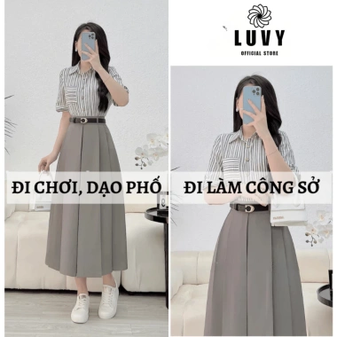 Chân váy xòe dài 80cm xếp ly 2 lớp vải đẹp thời trang công sở cao cấp - Giá 213k
