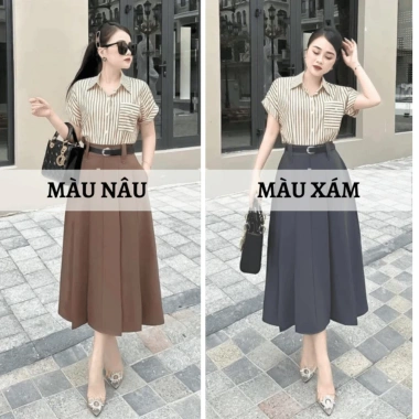 Chân váy xòe dài 80cm xếp ly 2 lớp vải đẹp thời trang công sở cao cấp - Giá 213k