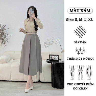 Chân váy xòe dài 80cm xếp ly 2 lớp vải đẹp thời trang công sở cao cấp - Giá 213k