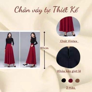 Chân Váy Xòe Dài 90cm Túi Hàng Công Sở Vải VITEX Tuyết Mưa Dày Dặn Giá 239.400₫