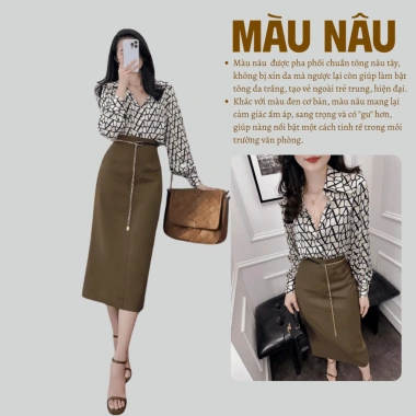 Chân váy xuông midi 75cm cạp liền - Thời trang công sở - Giá chỉ 169.998₫