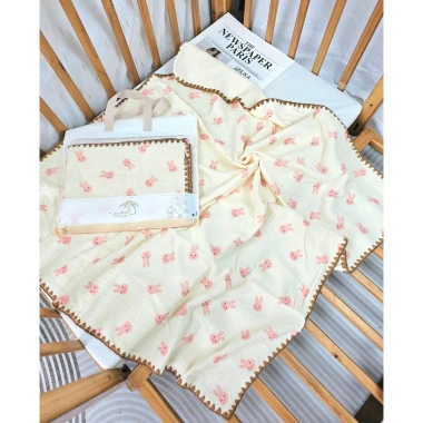 Chăn xô muslin 4 lớp sò viền len mềm mại cho bé sơ sinh – Uni Baby cao cấp, giá 180.000₫