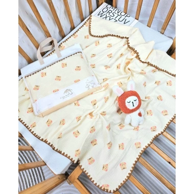 Chăn xô muslin 4 lớp sò viền len mềm mại cho bé sơ sinh – Uni Baby cao cấp, giá 180.000₫