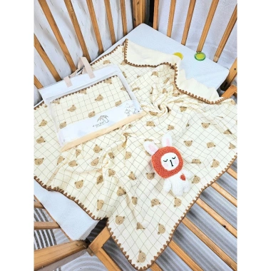 Chăn xô muslin 4 lớp sò viền len mềm mại cho bé sơ sinh – Uni Baby cao cấp, giá 180.000₫