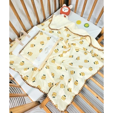 Chăn xô muslin 4 lớp sò viền len mềm mại cho bé sơ sinh – Uni Baby cao cấp, giá 180.000₫