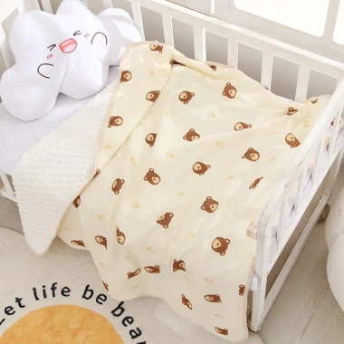 Chăn xô muslin hạt đậu size lớn 100x110 cm cho bé sơ sinh họa tiết xinh xắn, giảm giá 18.000₫