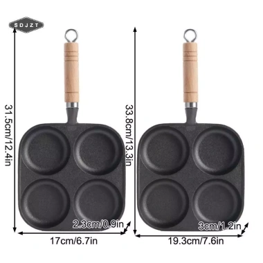 Chảo chiên trứng 4 lỗ kèm xẻng và bàn chải dầu - Chống dính, dùng cho bếp gas và cảm ứng, giá ưu đãi 141.790 VND 5