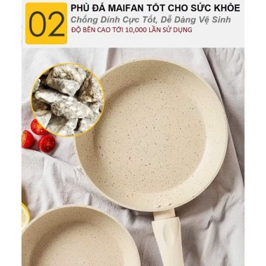 Chảo chống dính bếp từ vân đá kiểu Nhật 20-30cm, đáy ceramic, cán gỗ - Giá ưu đãi 159.000 VND