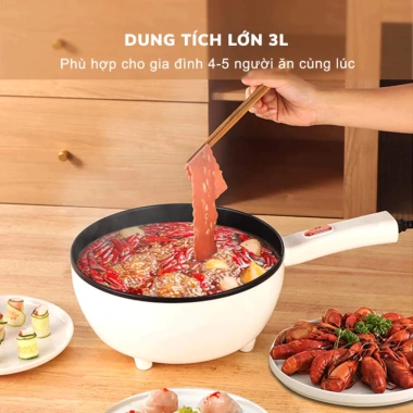 Chảo Điện Đa Năng 3L Chống Dính Tay Cầm Dài, Combo Điều Chỉnh Nhiệt Độ - Tiện Lợi, Giá Ưu Đãi 295k 7