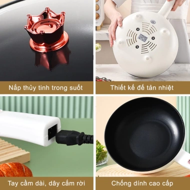 Chảo Điện Mini Đa Năng 3L Chống Dính Nồi Lẩu Điện Tay Cầm Dài, Điều Chỉnh Nhiệt Độ Thông Minh, Giá Ưu Đãi 249k 5
