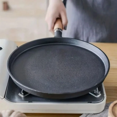 Chảo Gang Chống Dính Đáy Phẳng - Tay Cầm, Chiên Trứng, Pancake, Giao 12h