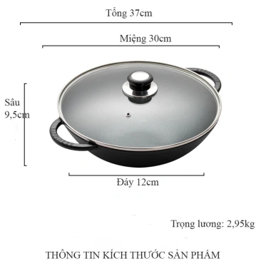 Chảo gang sâu lòng 30cm đúc nguyên khối chống dính tự nhiên dùng mọi bếp và nắp kính - Giá 660.000 VND 5