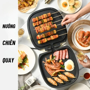 Chảo kẹp nướng 2 mặt tự động tắt, làm nóng sâu, đa năng tiện lợi cho gia đình – 255k 6