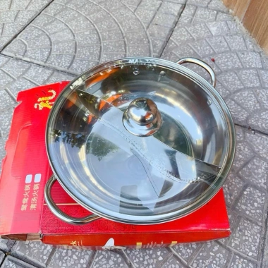 Chảo lẩu inox 2 ngăn 28cm chính hãng, chống gỉ, đa năng, tiện dụng - Giá 125k