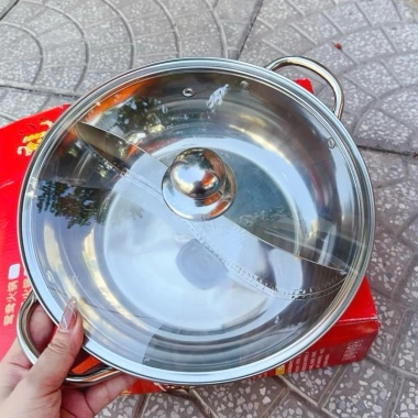 Chảo lẩu inox 2 ngăn 28cm chính hãng, chống gỉ, đa năng, tiện dụng - Giá 125k