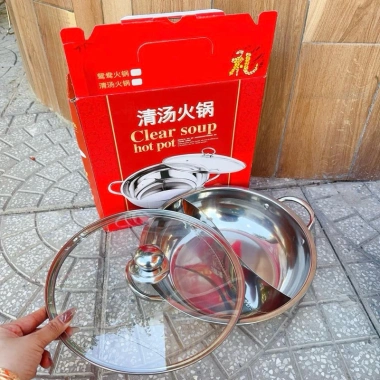 Chảo lẩu inox 2 ngăn 28cm chính hãng, chống gỉ, đa năng, tiện dụng - Giá 125k