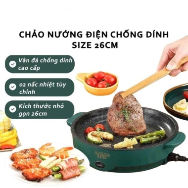 Chảo Nướng Điện 26cm Vân Đá - Chống Dính, Siêu Bền, Nướng BBQ Hàn Quốc, Giá 79.000