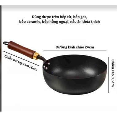 Chảo Rán Chống Dính Lòng Sâu 24cm Đế Bằng, Dùng Bếp Ga, Từ, Điện, Kèm Nắp Đậy