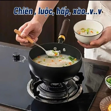 Chảo Rán Chống Dính Lòng Sâu 24cm Đế Bằng, Dùng Bếp Ga, Từ, Điện, Kèm Nắp Đậy