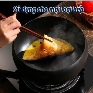 Chảo Rán Chống Dính Lòng Sâu 24cm Đế Bằng, Dùng Bếp Ga, Từ, Điện, Kèm Nắp Đậy