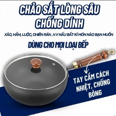 Chảo Rán Chống Dính Lòng Sâu 24cm Đế Bằng, Dùng Bếp Ga, Từ, Điện, Kèm Nắp Đậy 9 Chảo Rán Chống Dính Lòng Sâu 24cm Đế Bằng, Dùng Bếp Ga, Từ, Điện, Kèm Nắp Đậy 9