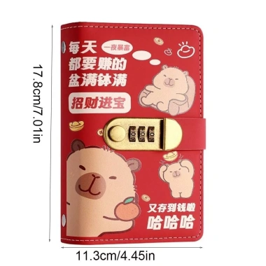 Chất kết dính tiền tiết kiệm TAXON Capybara, khóa, Da PU tháo rời, 100 tờ Sổ tay ngân sách 2