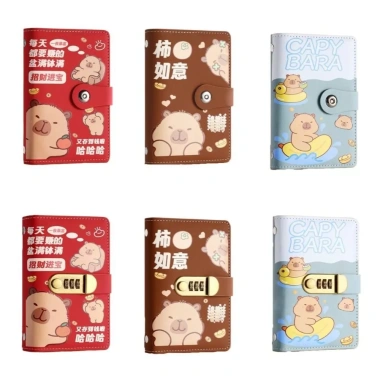Chất kết dính tiền tiết kiệm TAXON Capybara, khóa, Da PU tháo rời, 100 tờ Sổ tay ngân sách 3