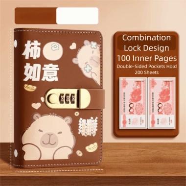 Chất kết dính tiền tiết kiệm TAXON Capybara, khóa, Da PU tháo rời, 100 tờ Sổ tay ngân sách 8
