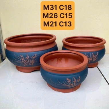 Chậu bonsai tròn gốm đất nung màu vàng tàu vẽ cảnh - 3 size, giá ưu đãi 395.000₫ 3