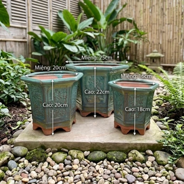Chậu Cây Cảnh Gốm Bát Tráng Men Hỏa Xanh Ngọc S – Bonsai Mini, Sen Đá, Phong Thủy 100k 9