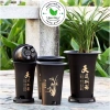 Chậu giả gốm TRUNG HOA – chậu nhựa cao trồng lan, kiểng lá, đen kèm đĩa, 38.000₫ 7