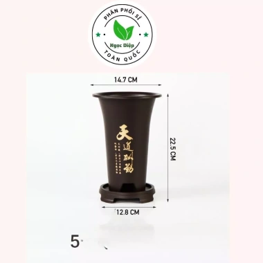 Chậu giả gốm TRUNG HOA – chậu nhựa cao trồng lan, kiểng lá, đen kèm đĩa, 38.000₫ 10