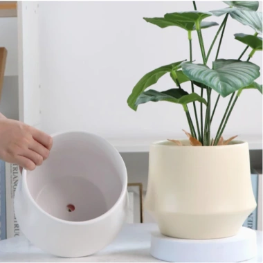 Chậu gốm hiện đại dạng lẻ phong, trồng cây cầm hoa, decor nhà cửa xinh xắn Living Decor