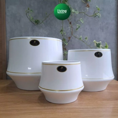 Chậu gốm hiện đại dạng lẻ phong, trồng cây cầm hoa, decor nhà cửa xinh xắn Living Decor