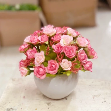 Chậu hoa cắm sẵn chiêm điểm hồng, hoa chuông xinh - Trang trí bàn, kệ, chỉ 69.000₫
