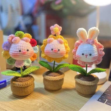 Chậu Hoa Len Mini Để Bàn - Quà Tặng Handmade Sinh Nhật 8/3 20/10 Giá 65k