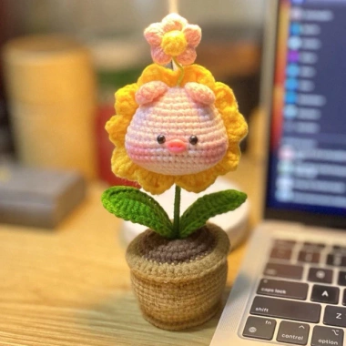 Chậu Hoa Len Mini Để Bàn - Quà Tặng Handmade Sinh Nhật 8/3 20/10 Giá 65k