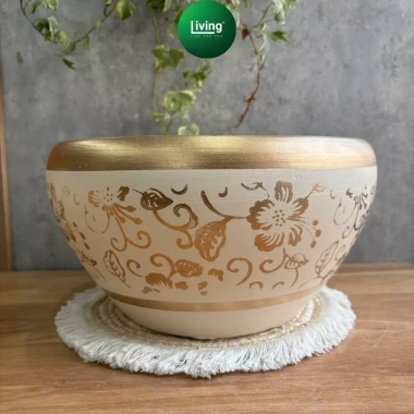 Chậu lan hồ điệp gốm vàng sang trọng, hoạ tiết vàng nhũ - giá chỉ 188.000đ | Living Decor