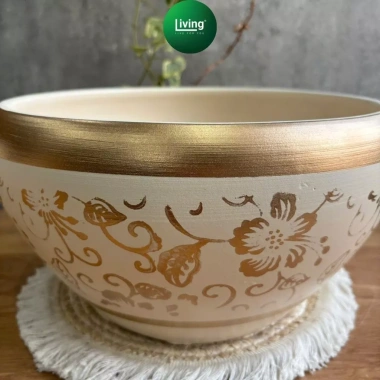 Chậu lan hồ điệp gốm vàng sang trọng, hoạ tiết vàng nhũ - giá chỉ 188.000đ | Living Decor