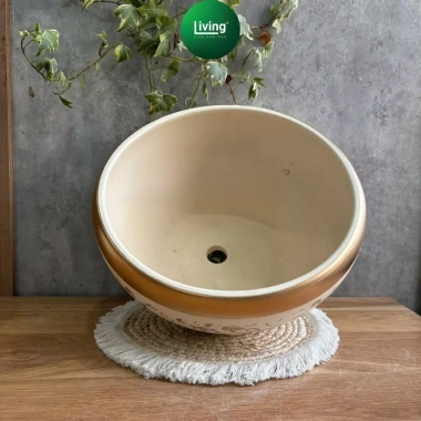 Chậu lan hồ điệp gốm vàng sang trọng, hoạ tiết vàng nhũ - giá chỉ 188.000đ | Living Decor